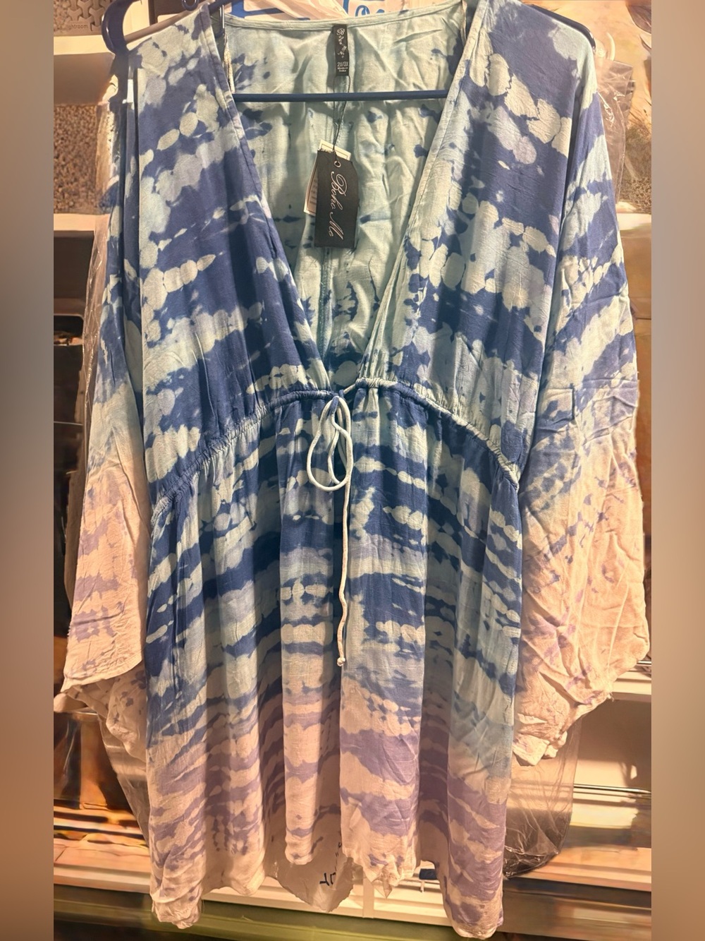 NWT Boho Me Light Blue & White Tie-Dye V-Neck Tunic